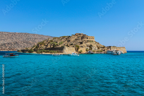 Ancient Ruins Of With Medieval Fortress Spinalonga Island Near Crete In Greece. The last leprosorium.