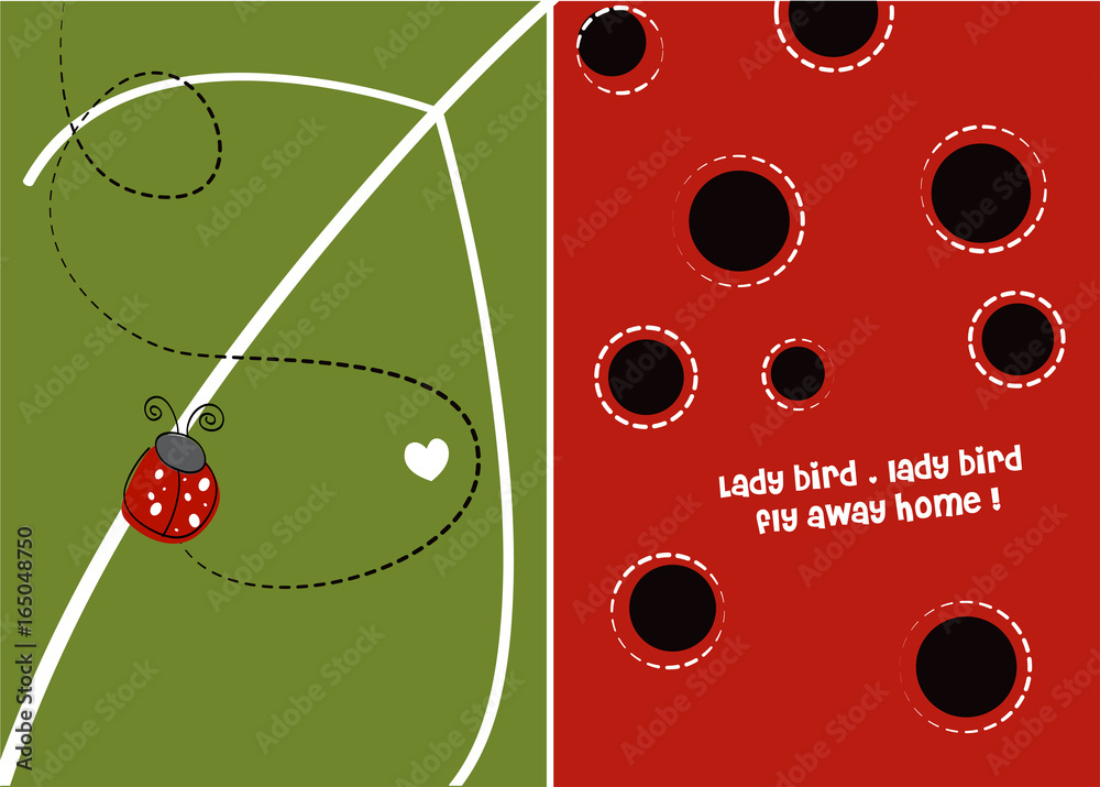 Obraz premium Lady bug on leaf design / Lady bug red and black pattern/ Lady bird fly away home