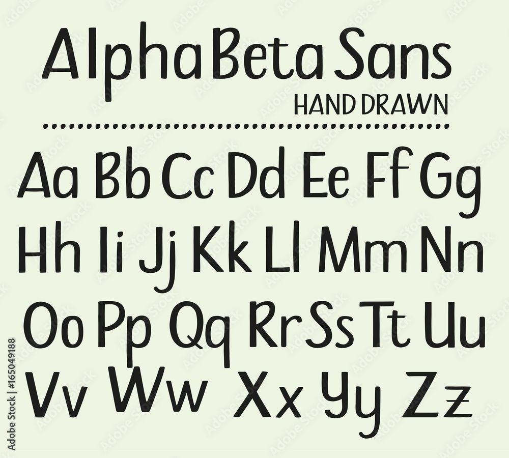 Hand drawn sans serif alphabet containing all upper and lower case letters