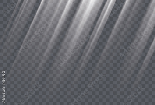 White sun rays and glow light effect on transparent background. Vector illustration.
