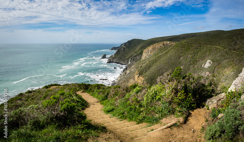Panorama of coastline from trail, Pirates Cove Trail, Marin Headlands, Golden Gate National Recreation Area, California, United States photo