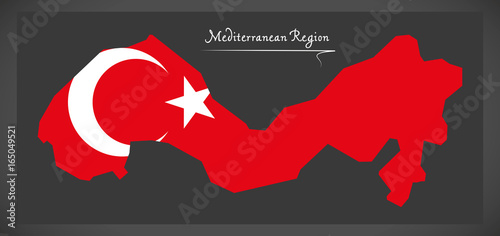 Mediterranean Region Turkey map with Turkish national flag illustration