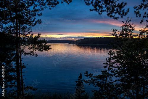 Sunset on Lake Ladoga in the Forest, St. Petersburg, Leningrad Region, Republic of Karelia, Russia