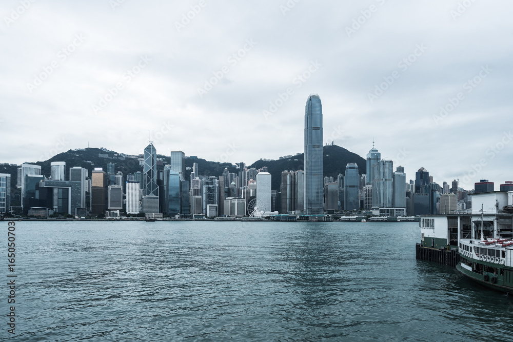 Naklejka premium panoramic view of victoria harbor in Hong Kong,China.