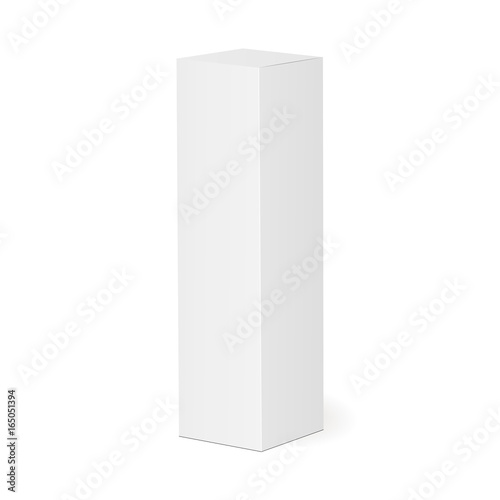 High thin white cardboard box. Cosmetic or medical packaging. Vector illustration
