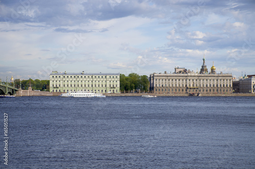 Beautiful landscape city of Petersburg and coast Neva River

