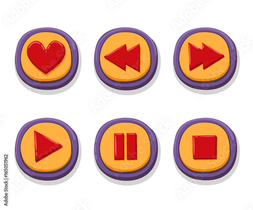 Hand drawn 3d web buttons for the player. Like, rewind, play, pause, stop. internet button set color