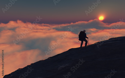 Man with backpack climbing a mountain
