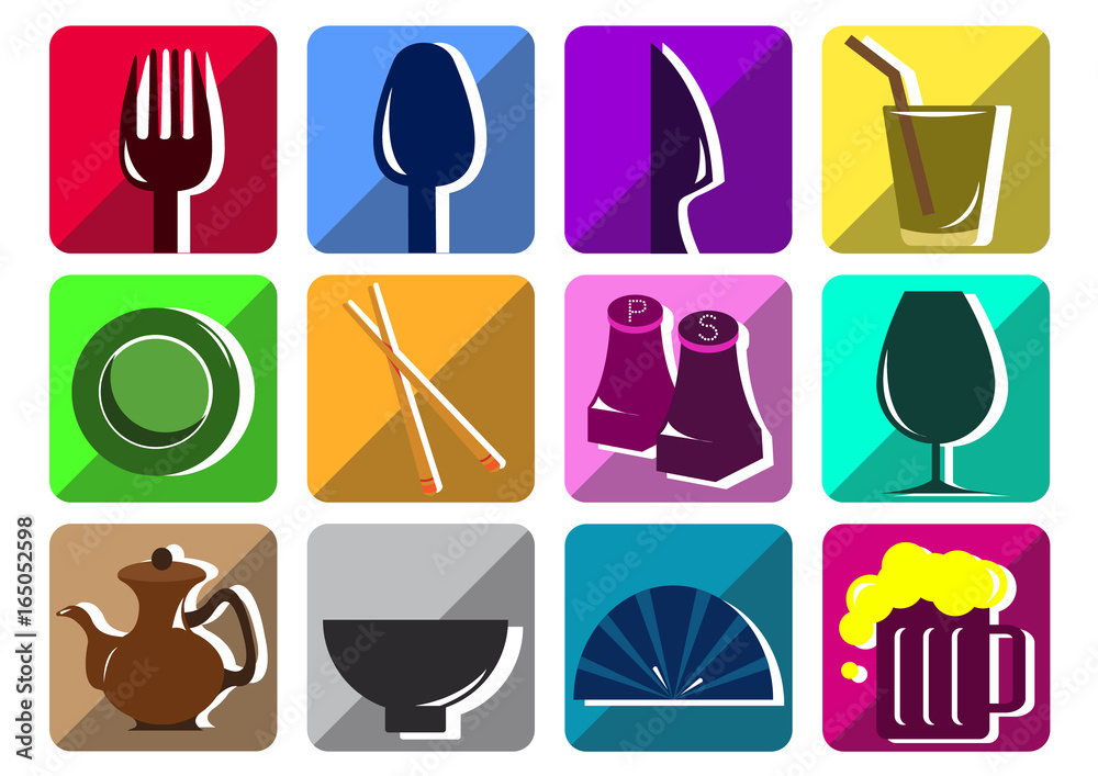 Twelve icons of tableware Twelve icons of tableware