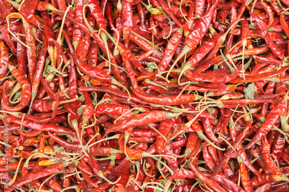 Dried red chilli pepper from market street