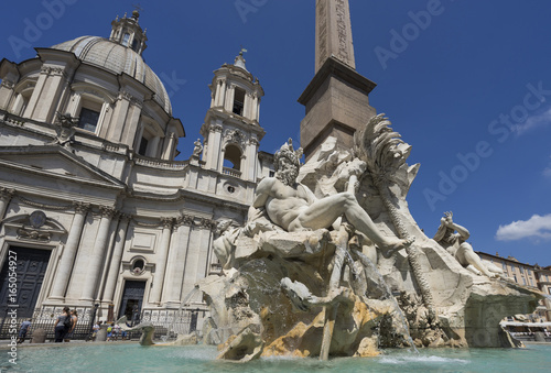 Famous Piazza Navona Square Fountain of the Four Rivers with an © mitev