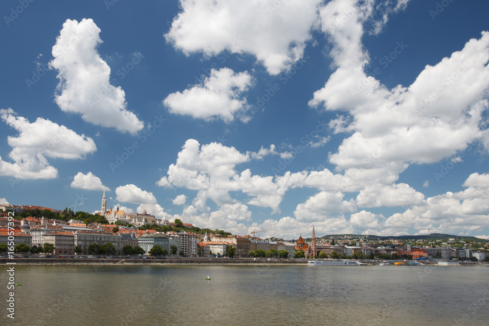 View from the Danube River and part of the city of Buda. Budapest