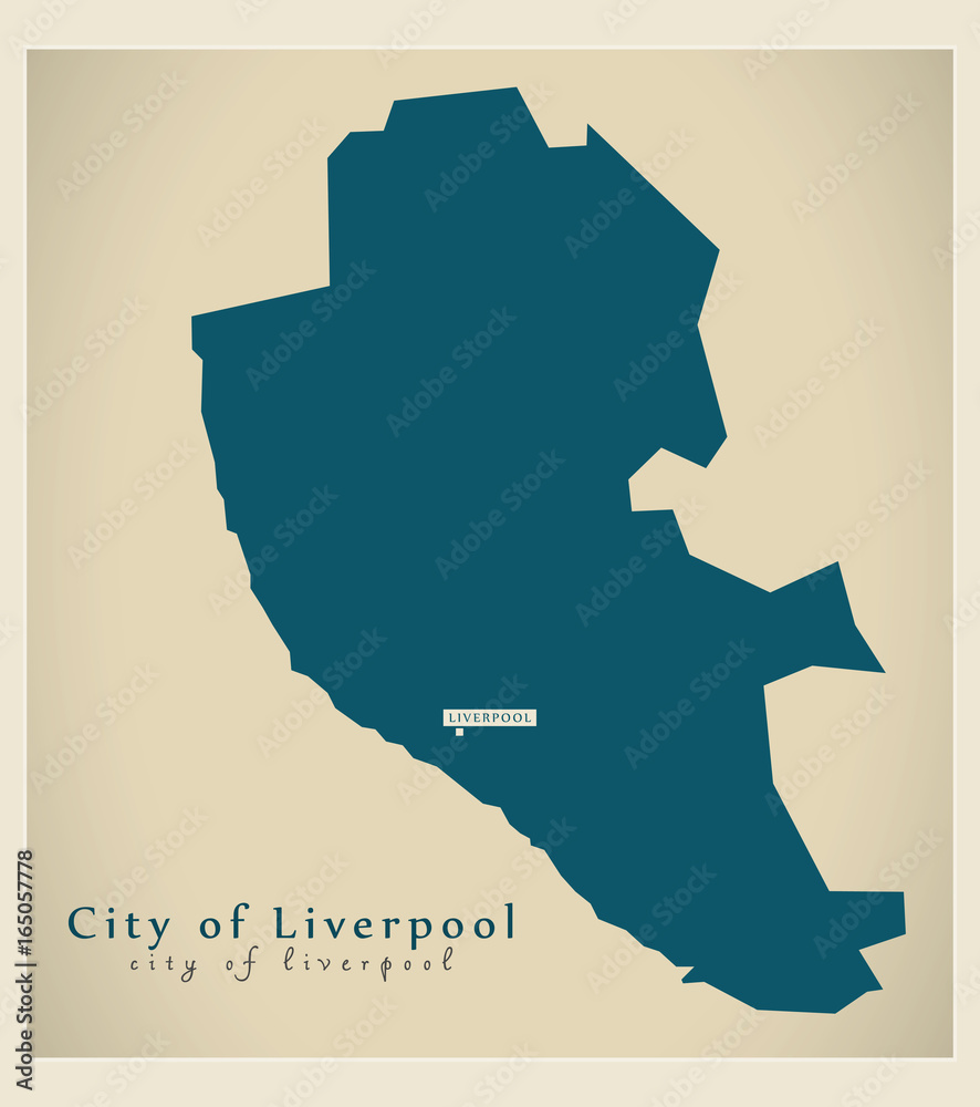 Modern Map - City of Liverpool district of Merseyside UK England