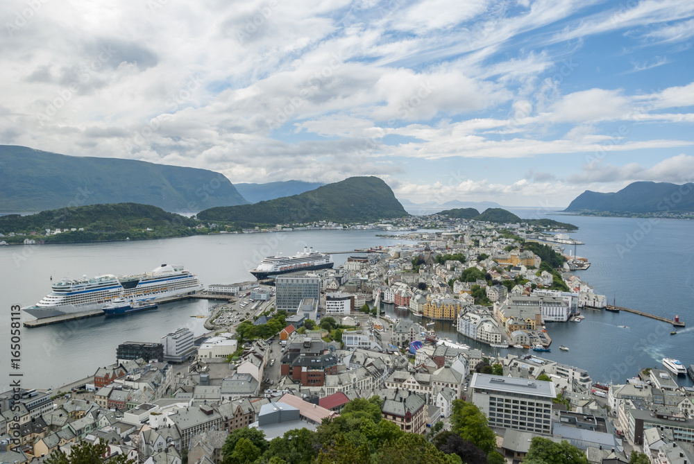Alesund city in Norway view from Aksla