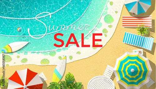 Summer sale announcement on beach
