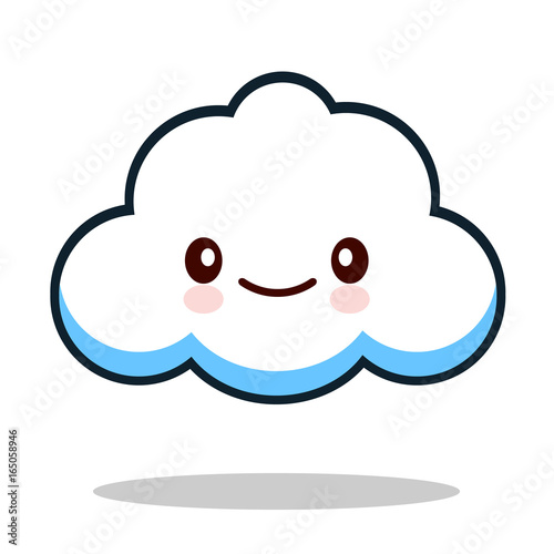 Kawaii cartoon white emoticon cute cloud. Vector Illustration