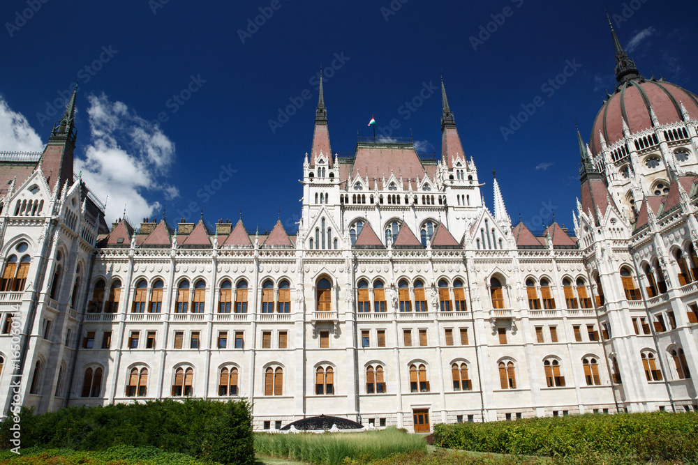 Beautiful parliament building close-up in the summer. Budapest