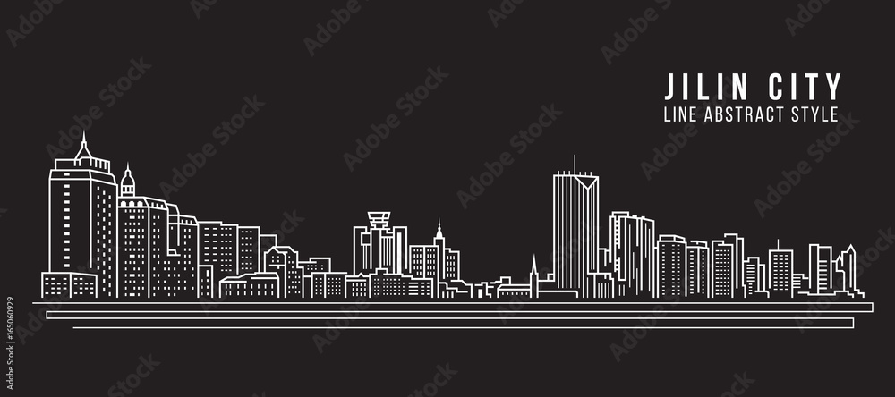 Fototapeta Cityscape Building Line art Vector Illustration design - Jilin city