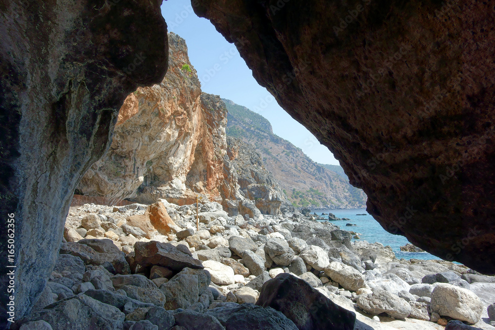 Coastline between Sougia and Agia Roumeli, E4 European long distance hiking path, Crete, Greece