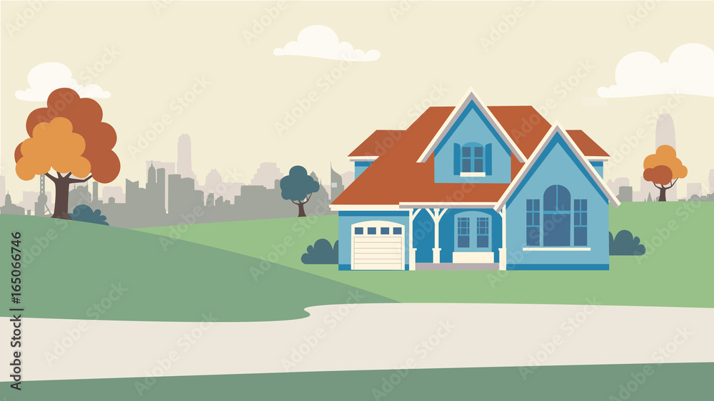 Vintage downtown house. Vector background for info graphic, websites, real estate, agency and print media.