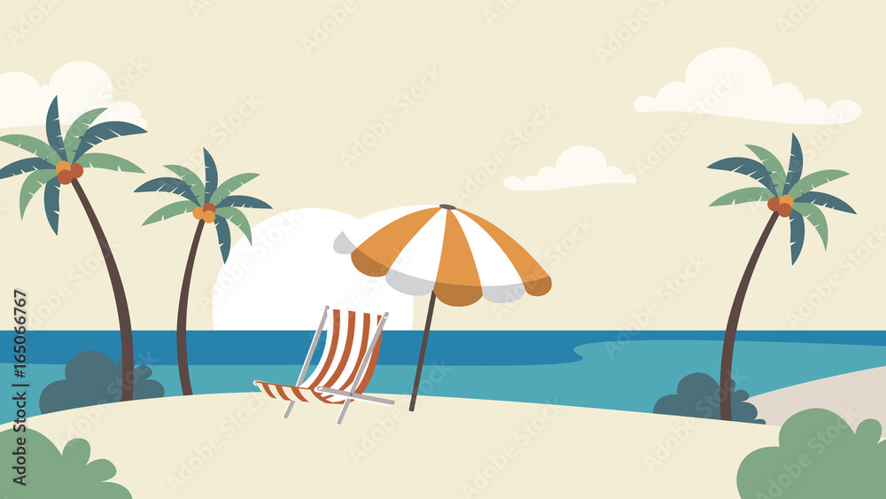 Holiday Vacation Background. Seaside with palm trees Vector template for advertise, travel agency, banner, projects