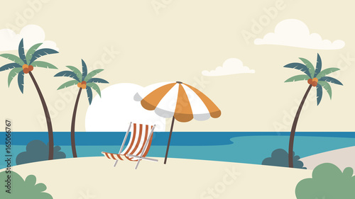 Holiday Vacation Background. Seaside with palm trees Vector template for advertise, travel agency, banner, projects © Denis