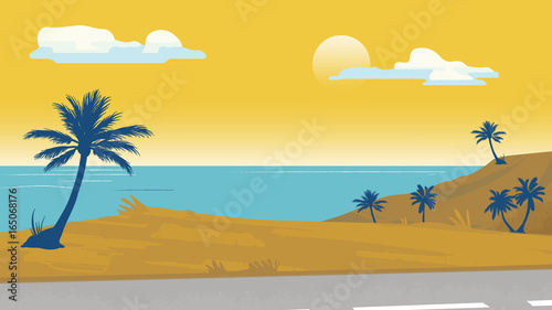 Seaside palm trees Vector illustration background template for advertise  travel agency  banner  projects
