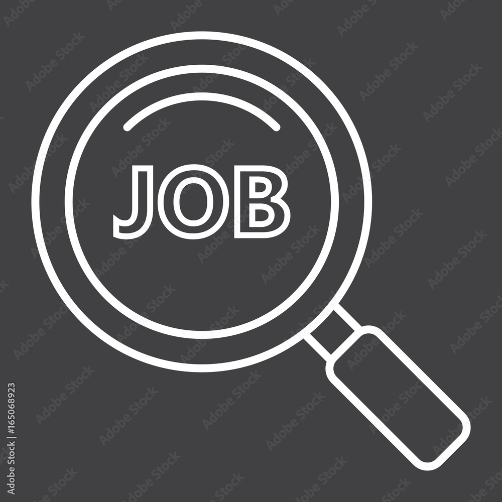 Search job line icon, business and magnifying, vector graphics, a linear pattern on a black background, eps 10. Search job line icon, business and magnifying, vector graphics, a linear pattern on a black background, eps 10.