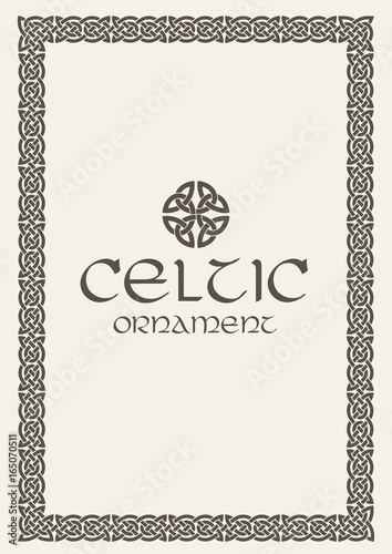 Celtic knot braided frame border ornament. Vector illustration.
