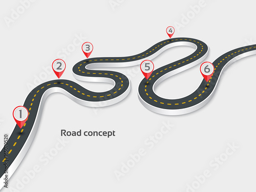 Winding 3d road infographic concept on a white background. Timel