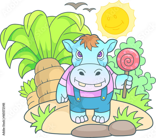 Cartoon cute hippopotamus funny image  