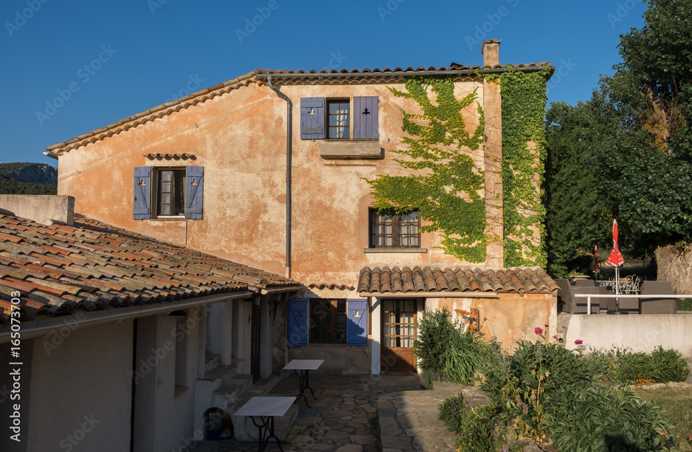 Typical provence village hotel (B&B) on sunset time. France