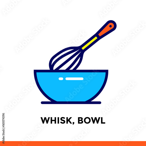 Stroke line icon WHISK, BOWL of bakery, cooking. Vector modern flat pictogram for mobile application and web design