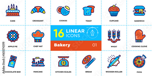 Vector set of linear icons, bakery and cooking. Modern outline icons for mobile application and web concepts