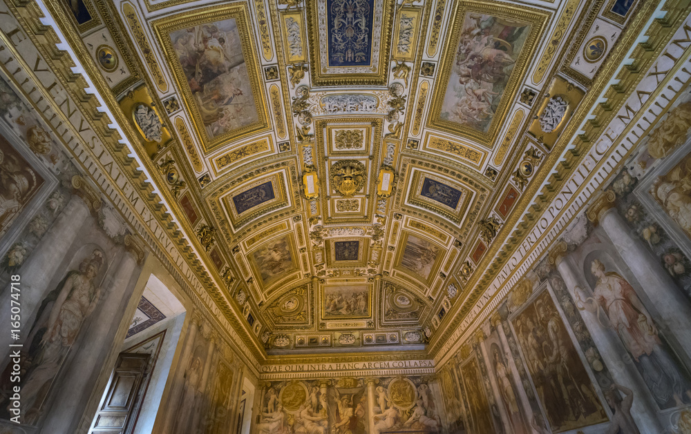 Detail interior view of ceiling art of Castle Saint Angelo. Rome