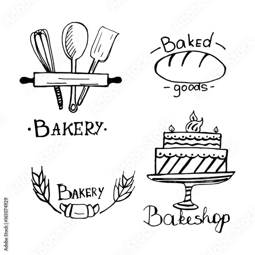 Bakery logo design. An idea for cafe, Bakeshop, maffin shop, desserts. Hand drawn design.