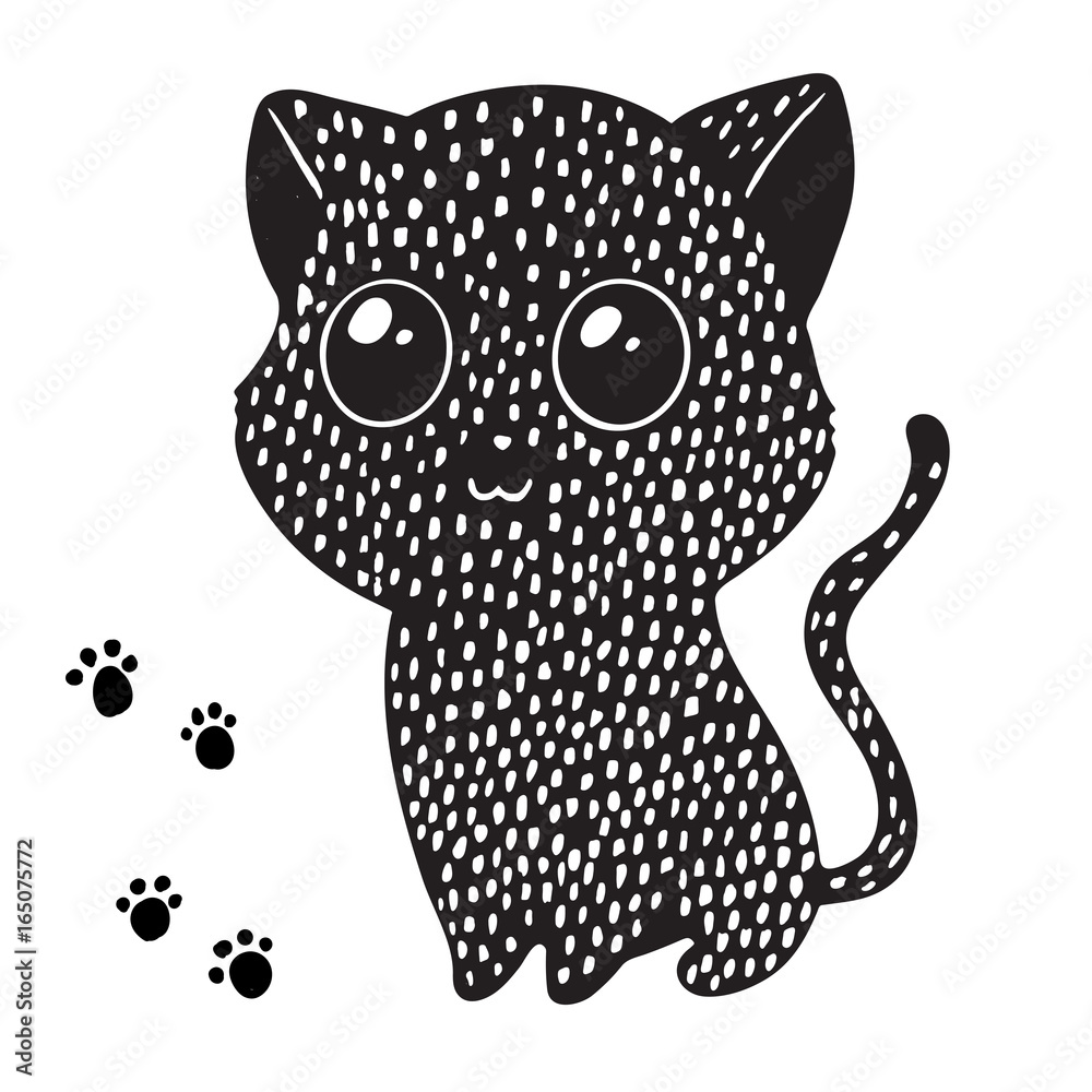 Obraz premium Cute black cat. Vector illustration.