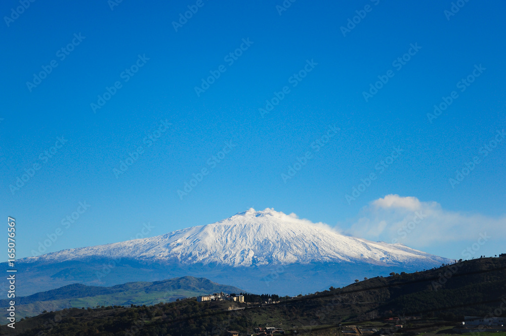  etna snowy volcano
