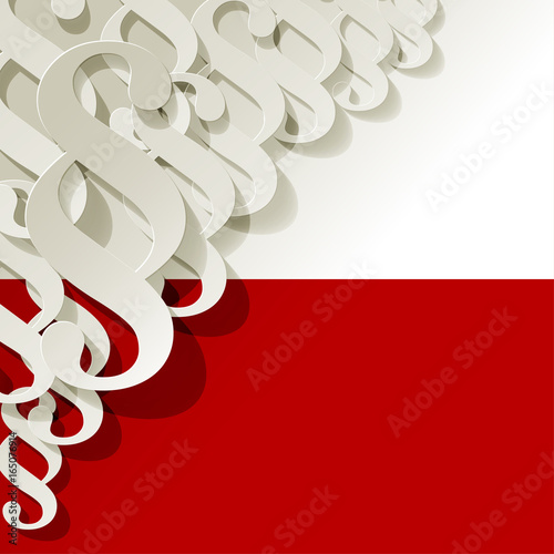 Paragraph white symbol paper corner on a white red polish flag background. 