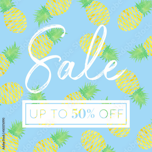 Pineapples - Watercolor Sale Banner Blue