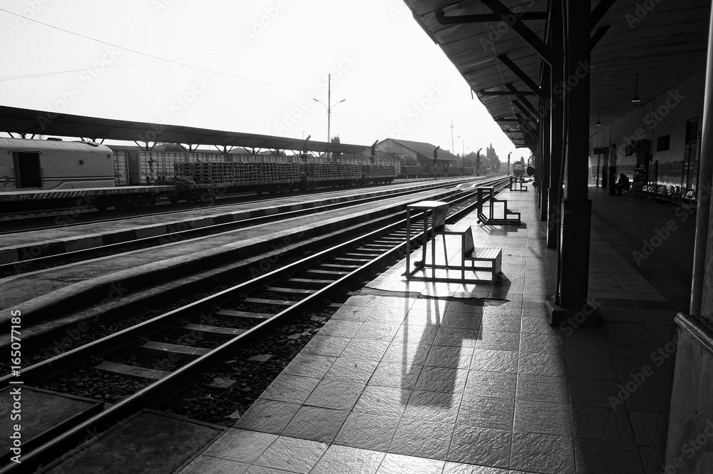 Train station in black and white Train station in black and white