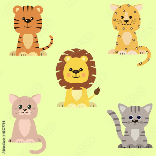 A set of icons of a cat, a tiger, a lion, a leopard .