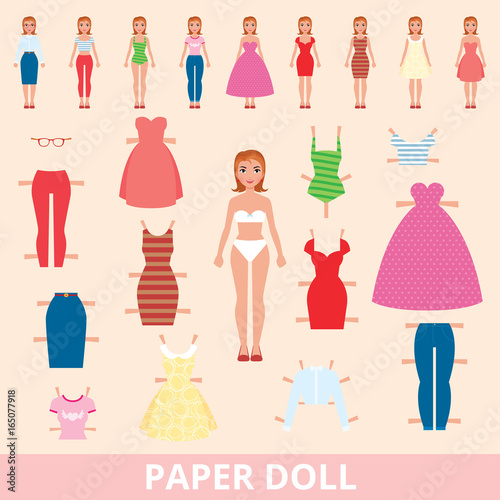Paper doll and a set of different fashion for cutting