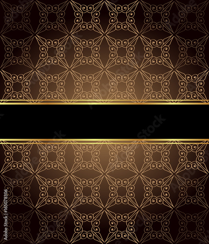 Elegant seamless wallpaper with golden fine decoration and place for your text.