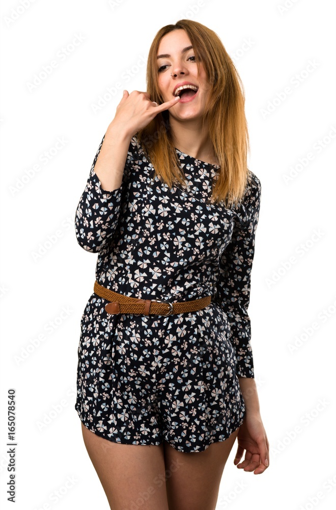 Beautiful young girl making phone gesture Beautiful young girl making phone gesture