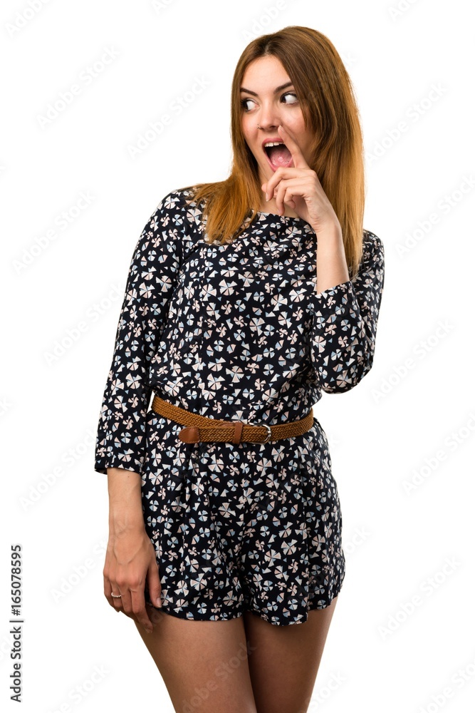 Beautiful young girl making surprise gesture Beautiful young girl making surprise gesture