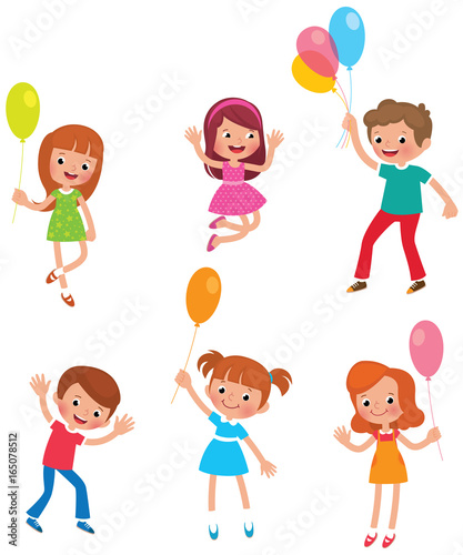 Set of funny kids with balloons