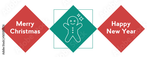 Vector christmas wishes banner with linear icon of gingerbread man
