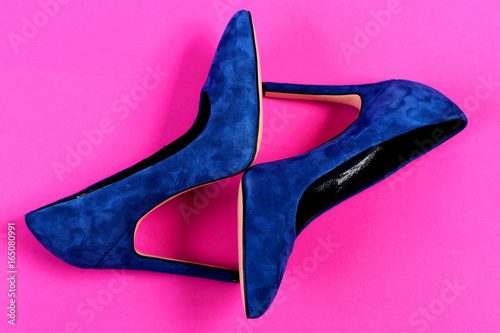 Shoes in dark blue color. Elegance and fashion concept