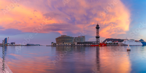 Photography Panoramic view of superb sunset in Port Vell in Barcelona, Catalonia, Spain